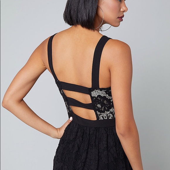 Bebe Logan shorts gown nude black lace maxi romper - Picture 6 of 8